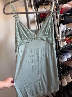 Daisy Fuentes Sage Green Lace-Trim Slip Nightdress